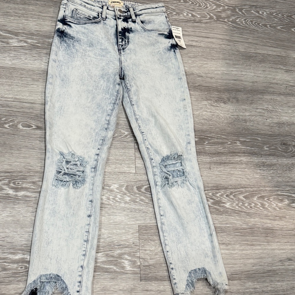 L'AGENCE Light Blue Distressed Straight Leg Jeans